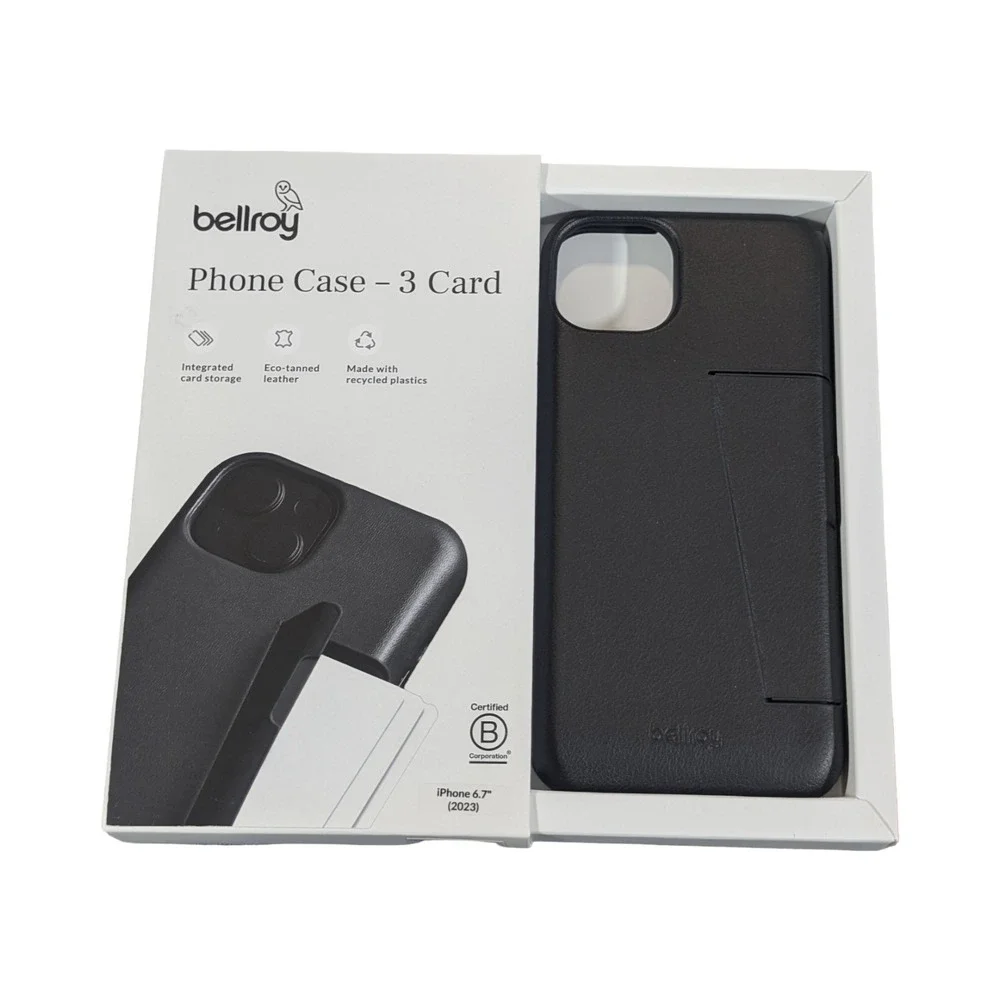 Qq1N Bellroy - Apple iPhone 15 Plus Eco-tanned Leather Phone Case - 3 Card - Blk